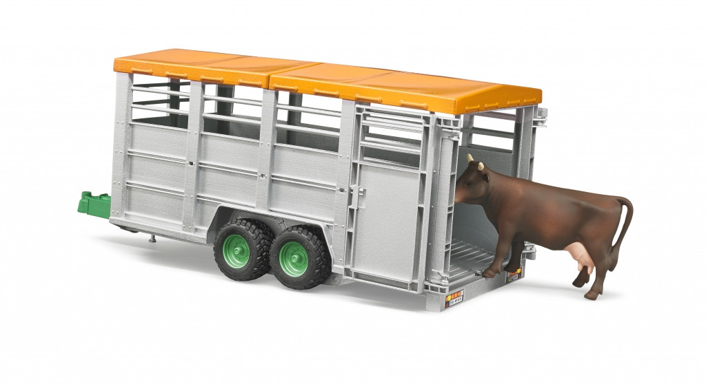 BRUDER-02227 <br>PRZYCZEPA DO TRANSPORTU BYDŁA + 1 KROWA